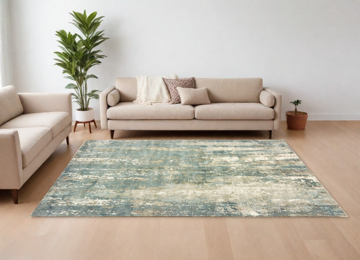 9' X 12' Blue And Gray Abstract Splash Indoor Area Rug