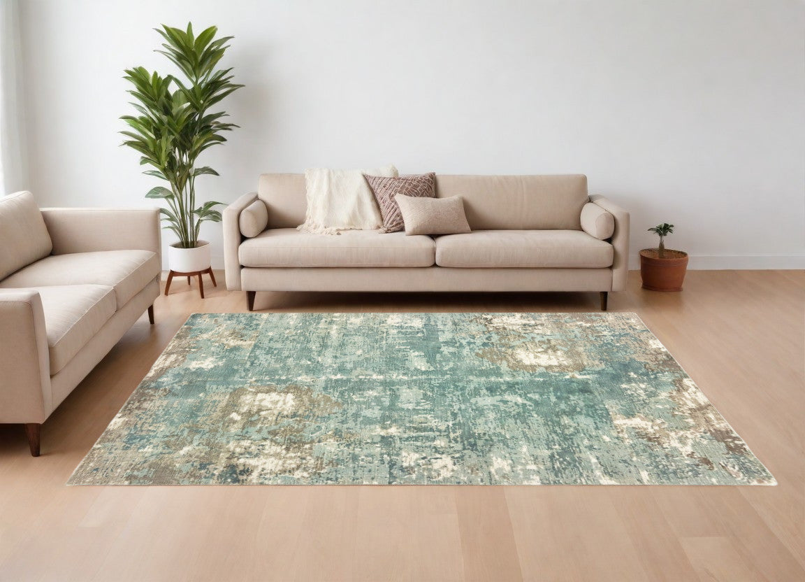 9' X 12' Blue And Gray Abstract Pattern Indoor Area Rug