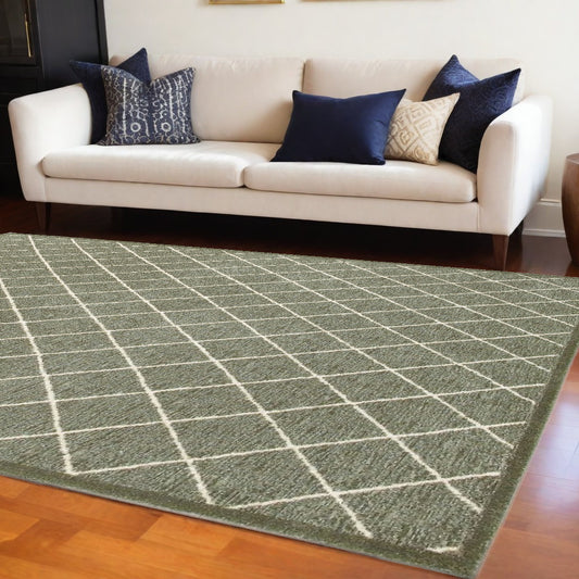 10' X 13' Gray And Ivory Diamond Indoor Area Rug