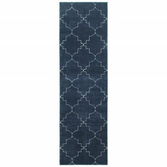 4' X 6' Blue And Ivory Trellis Indoor Area Rug