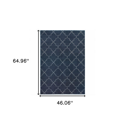 4' X 6' Blue And Ivory Trellis Indoor Area Rug