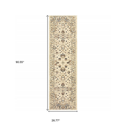 8' X 11' Ivory And Gold Distressed Indoor Area Rug