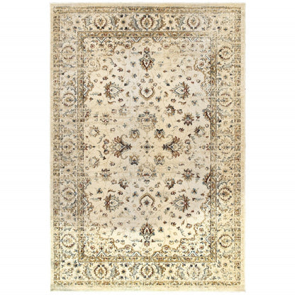 8' X 11' Ivory And Gold Distressed Indoor Area Rug