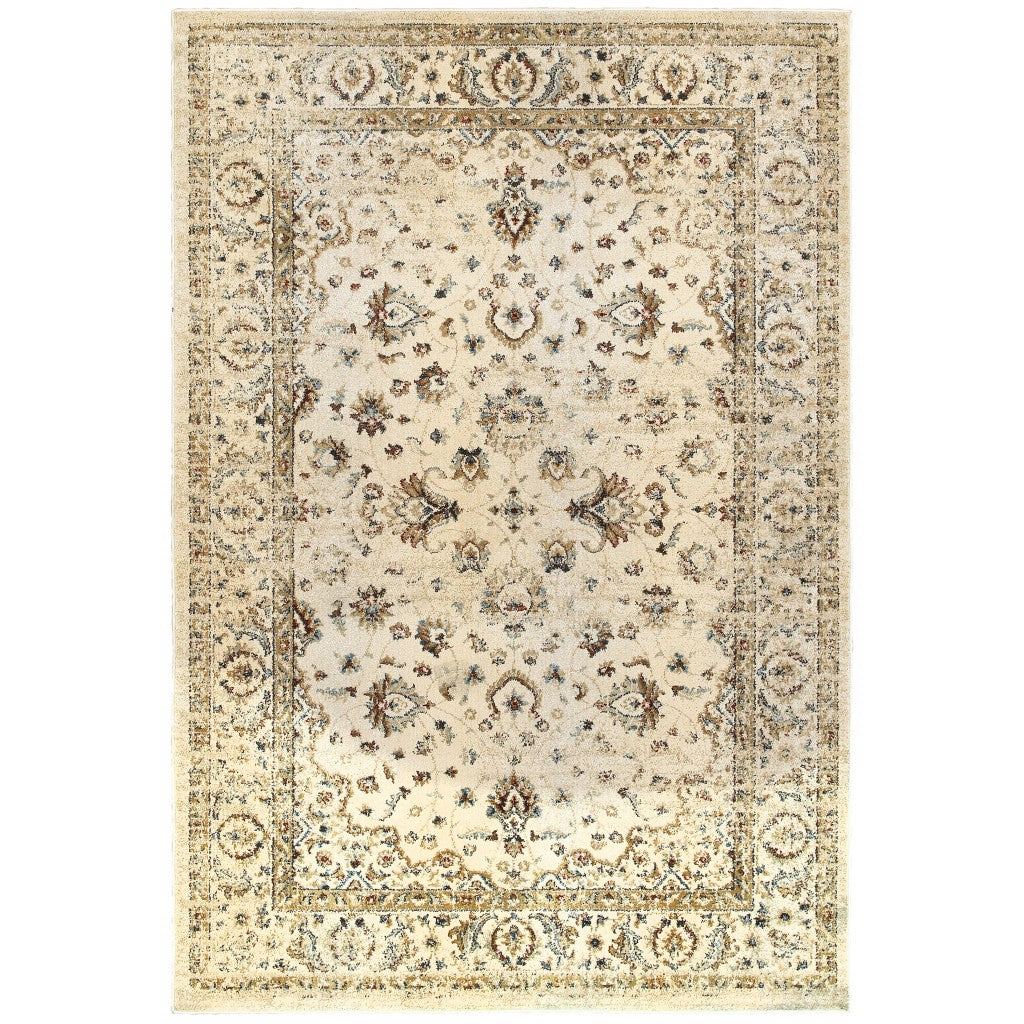 8' X 11' Ivory And Gold Distressed Indoor Area Rug