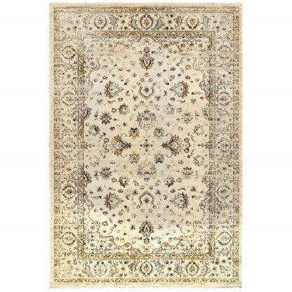 8' X 11' Ivory And Gold Distressed Indoor Area Rug