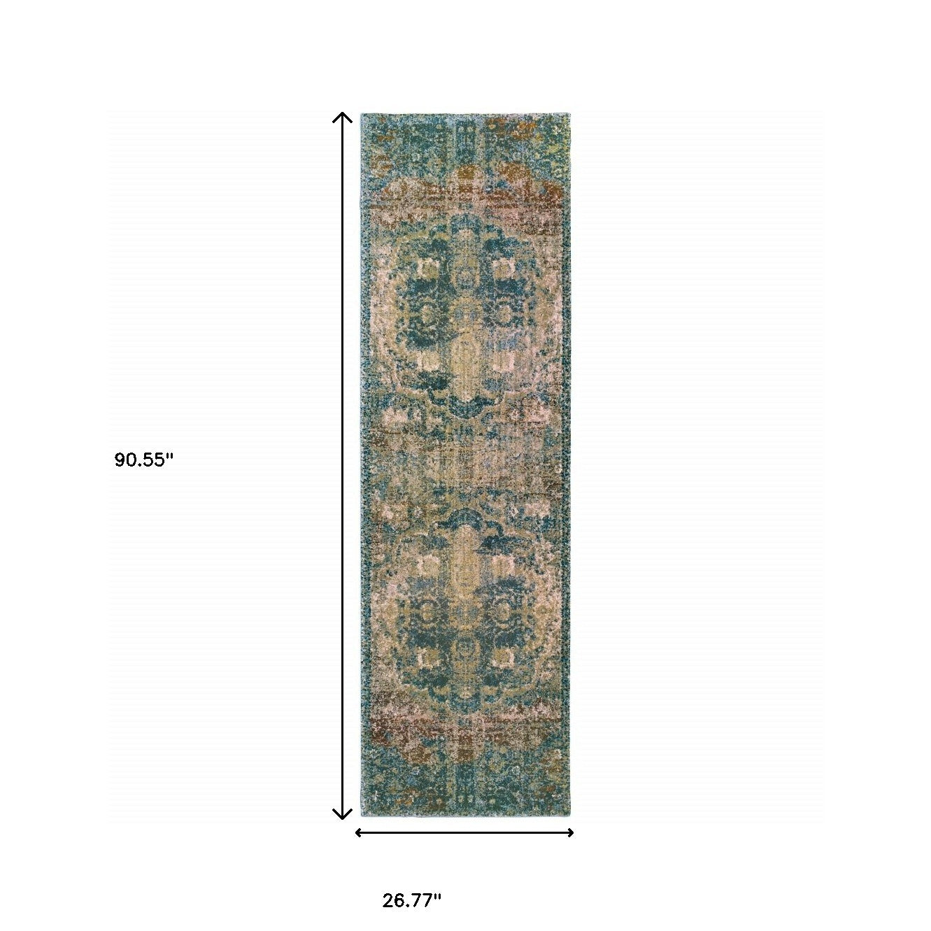 8' X 11' Sand And Blue Distressed Indoor Area Rug