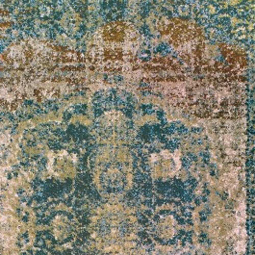 8' X 11' Sand And Blue Distressed Indoor Area Rug