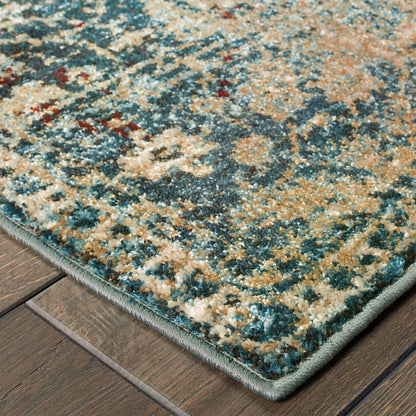 8' X 11' Sand And Blue Distressed Indoor Area Rug