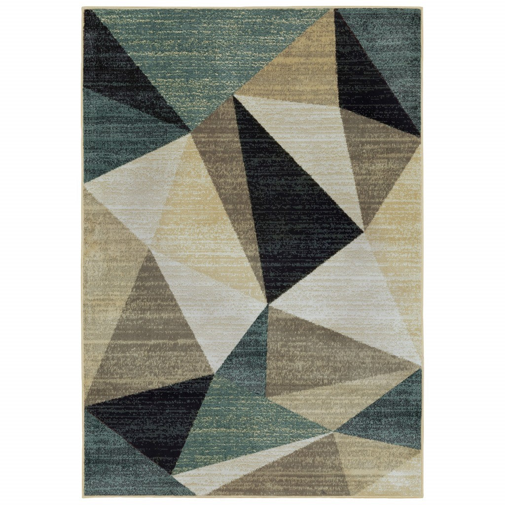 8’ X 10’ Gray And Teal Geometrics Indoor Area Rug