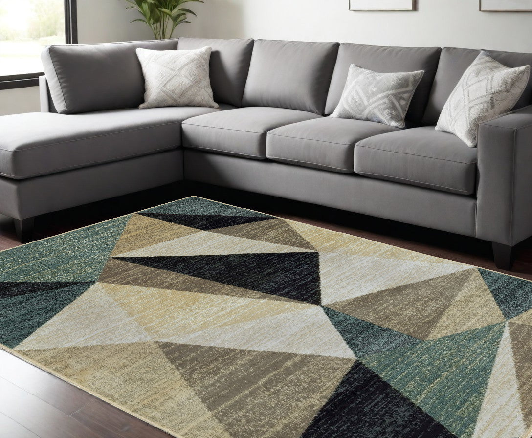 8’ X 10’ Gray And Teal Geometrics Indoor Area Rug