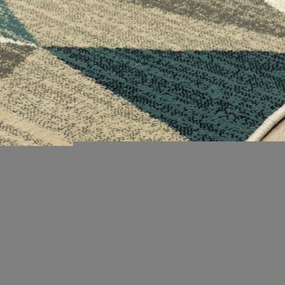 10' X 13' Gray And Teal Geometrics Indoor Area Rug