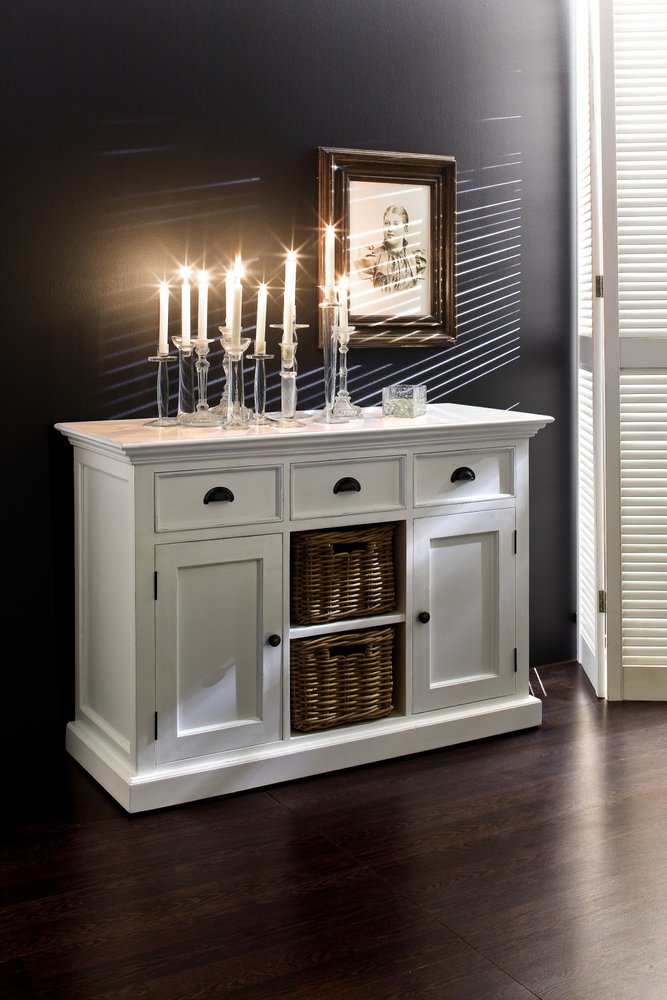 49" White Wood Three Drawer Sideboard with Two Doors