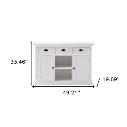 49" White Wood Three Drawer Sideboard with Two Doors
