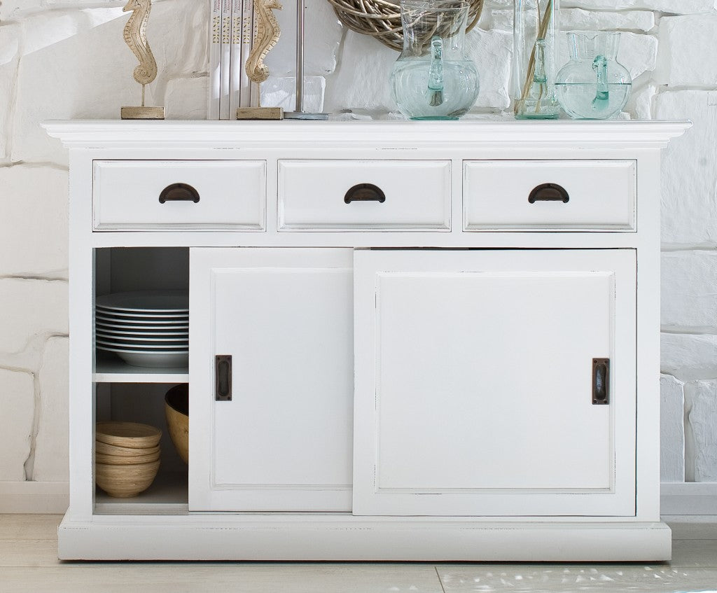 49" White Buffet Server With Sliding Doors