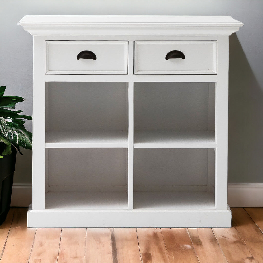 35" White Accent Cabinet With Two Drawers and Baskets