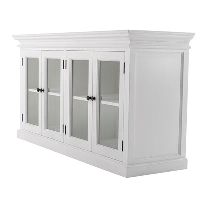 64" White Distressed Solid Wood Sideboard with Four Glass Doors