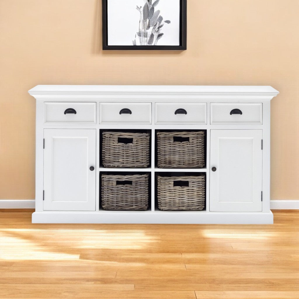 63" White Solid Wood Four Drawer Sideboard with Two Doors