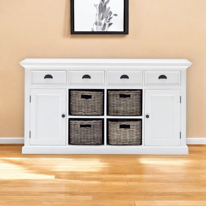 63" White Solid Wood Four Drawer Sideboard with Two Doors