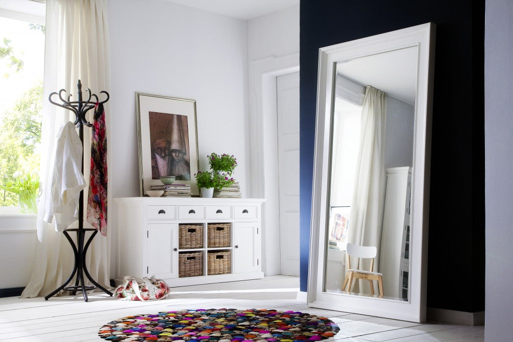 63" White Solid Wood Four Drawer Sideboard with Two Doors