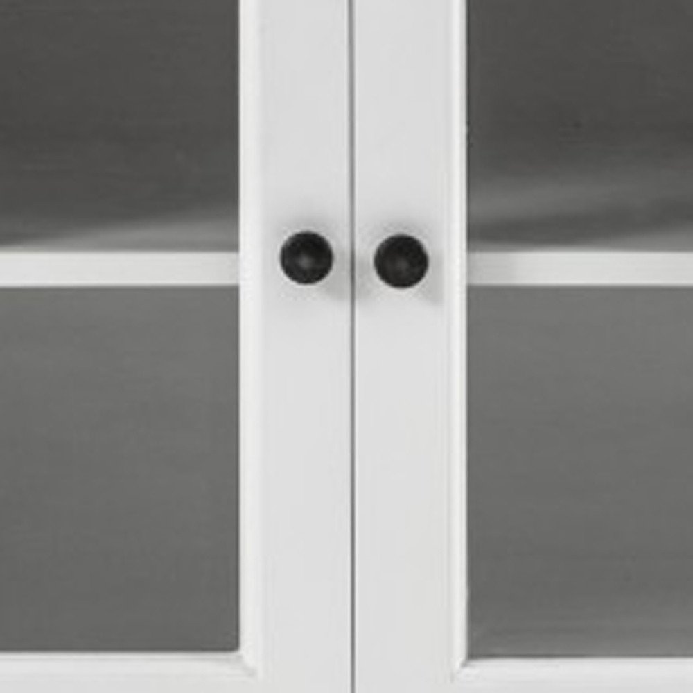 57" White Solid Wood Three Drawer Sideboard with Four Glass Doors