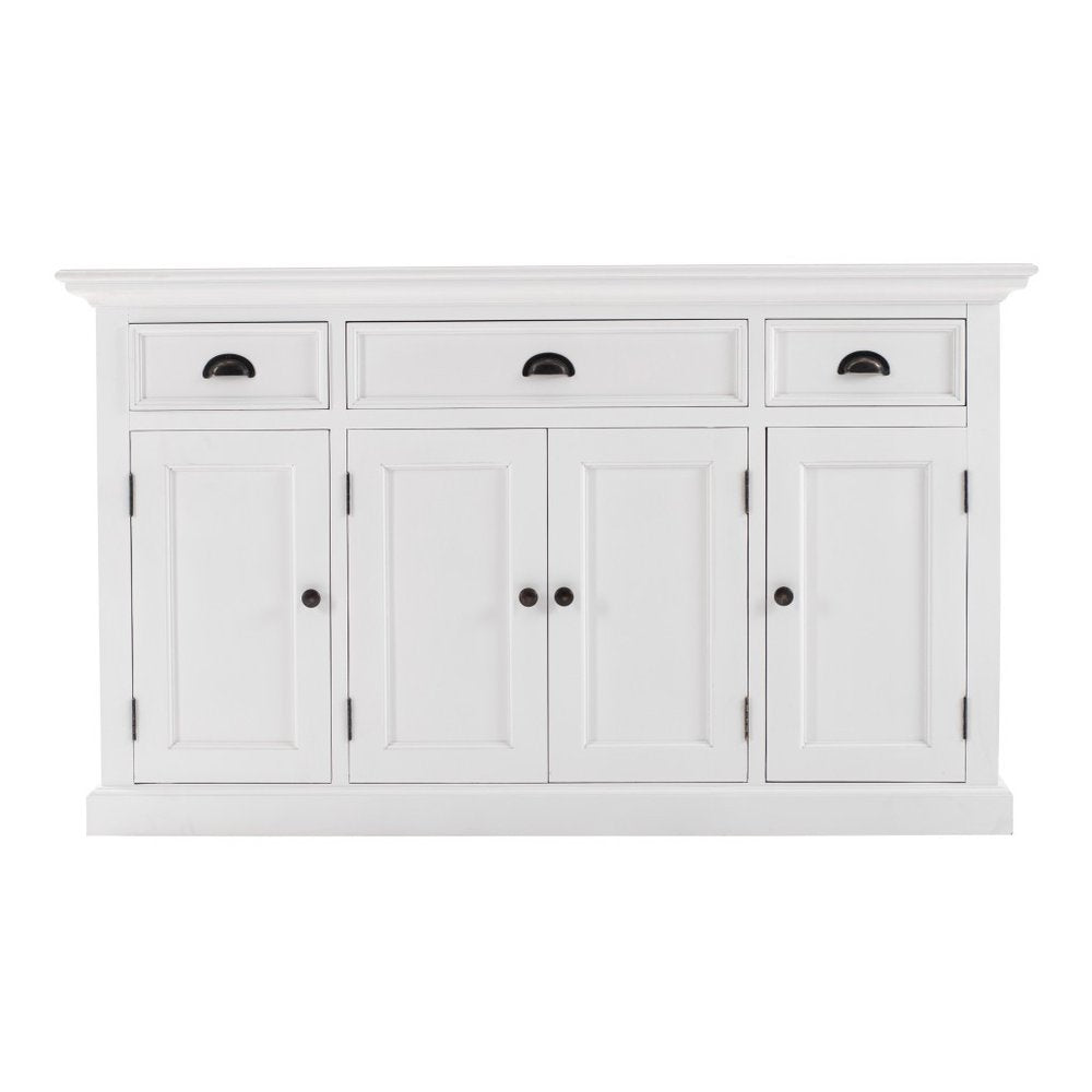 57" White Solid Wood Three Drawer Sideboard