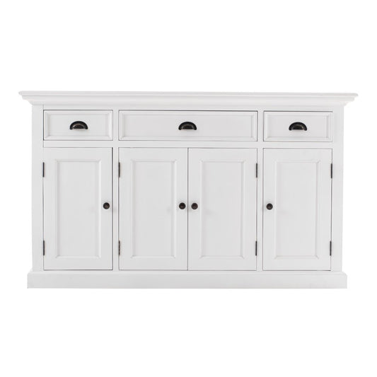 57" White Solid Wood Three Drawer Sideboard