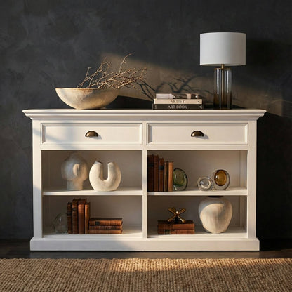 57" White Wood Two Drawer Buffet Table