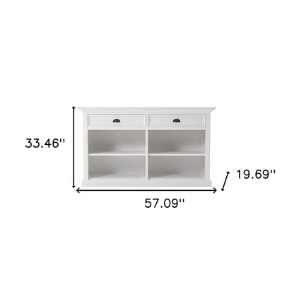 57" White Wood Two Drawer Buffet Table