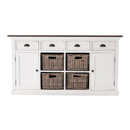 63" Brown And White Distressed Solid Wood Sideboard With Baskets
