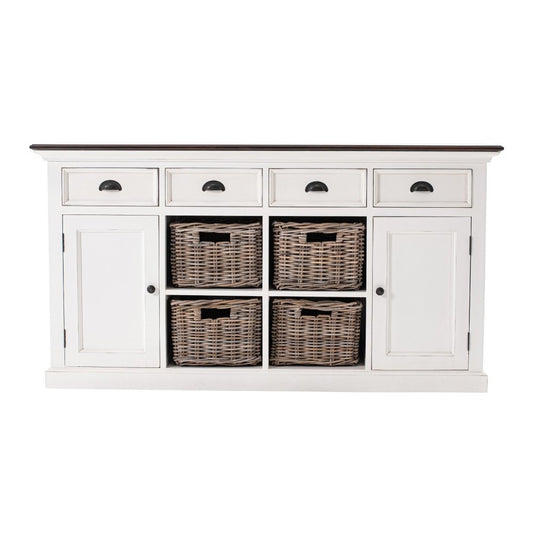 63" Brown And White Distressed Solid Wood Sideboard With Baskets