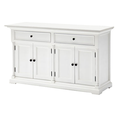 57" White Solid Wood Two Drawer Sideboard with Four Doors