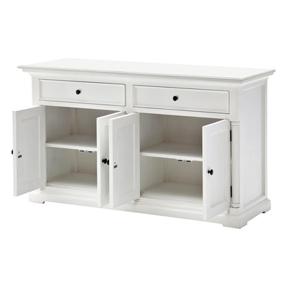 57" White Solid Wood Two Drawer Sideboard with Four Doors