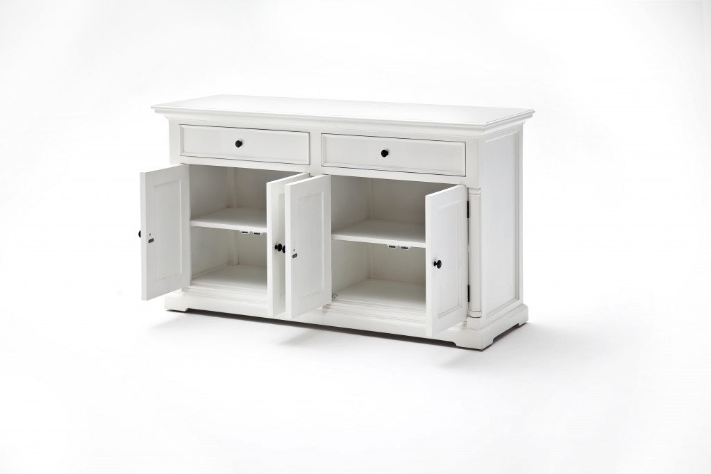 57" White Solid Wood Two Drawer Sideboard with Four Doors