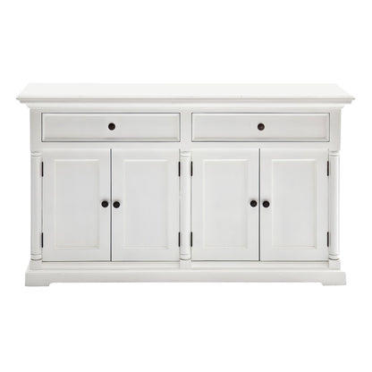 57" White Solid Wood Two Drawer Sideboard with Four Doors