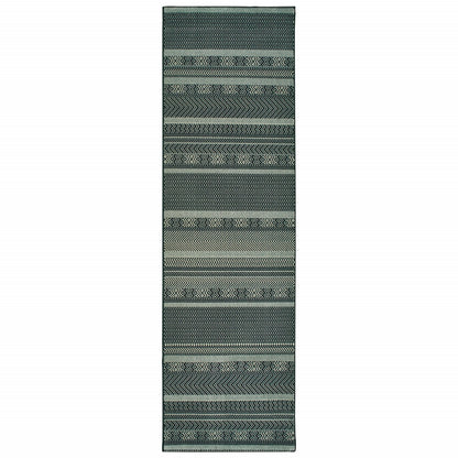 10' X 13' Black And Ivory Geometric Area Rug