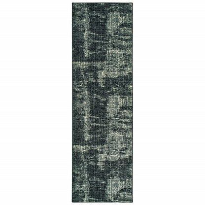 10' X 13' Black And Ivory Abstract Distressed Area Rug