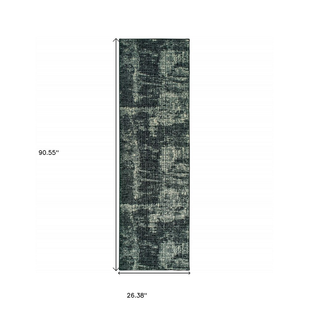 10' X 13' Black And Ivory Abstract Distressed Area Rug