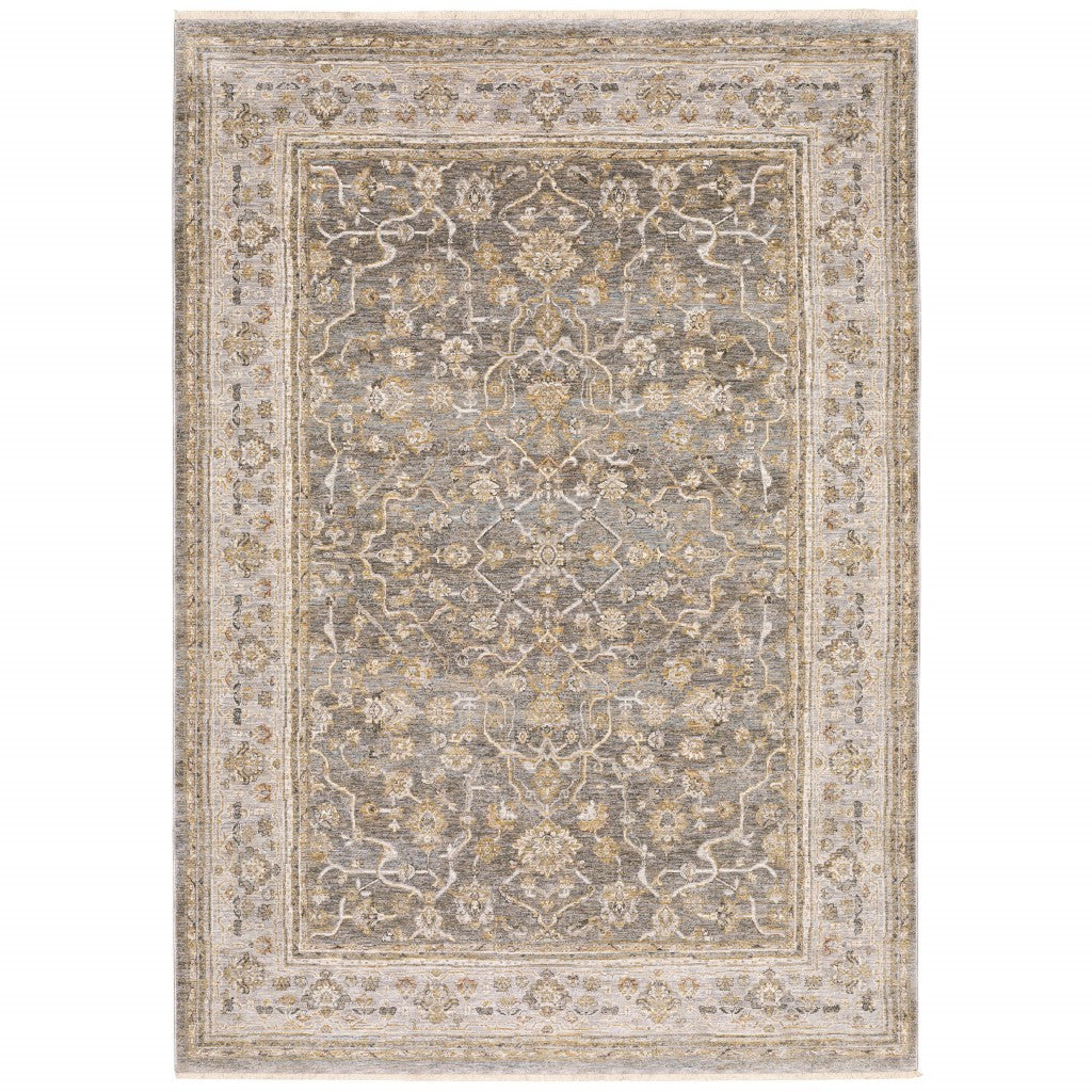 9' X 12' Beige Grey Machine Woven Oriental Indoor Arean Rug