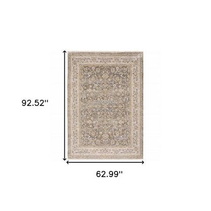 6' X 9' Beige Grey Machine Woven Oriental Indoor Arean Rug