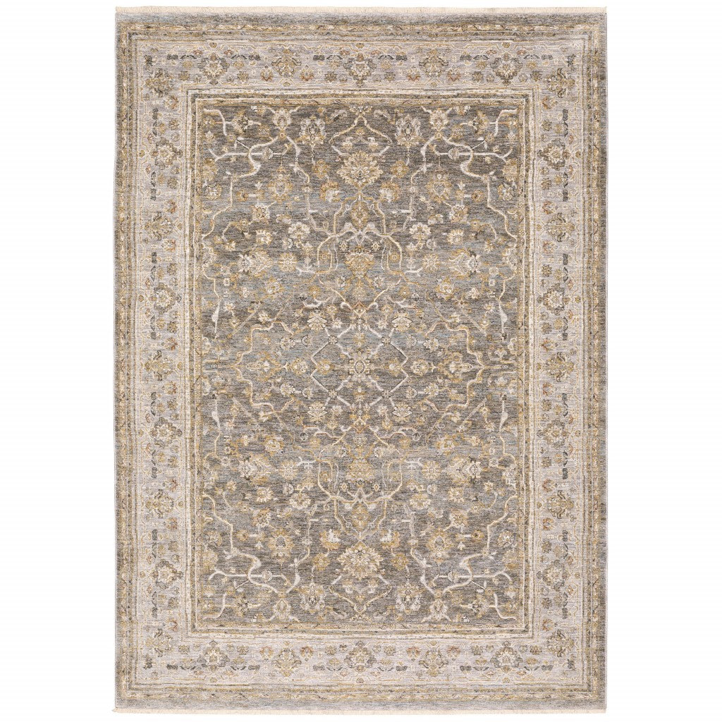 9' X 12' Beige Grey Machine Woven Oriental Indoor Arean Rug