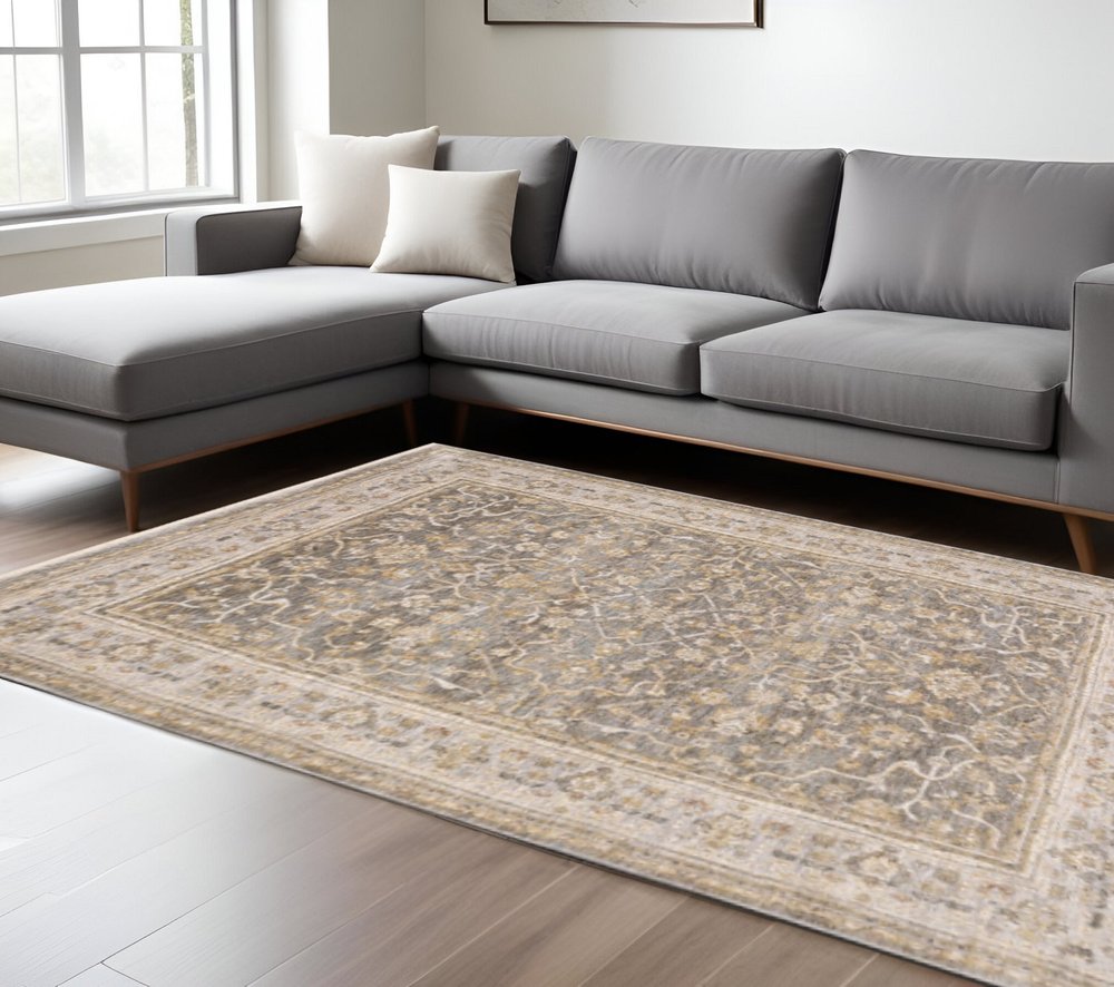 5' X 8' Beige Grey Machine Woven Oriental Indoor Arean Rug