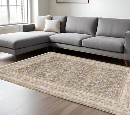 6' X 9' Beige Grey Machine Woven Oriental Indoor Arean Rug