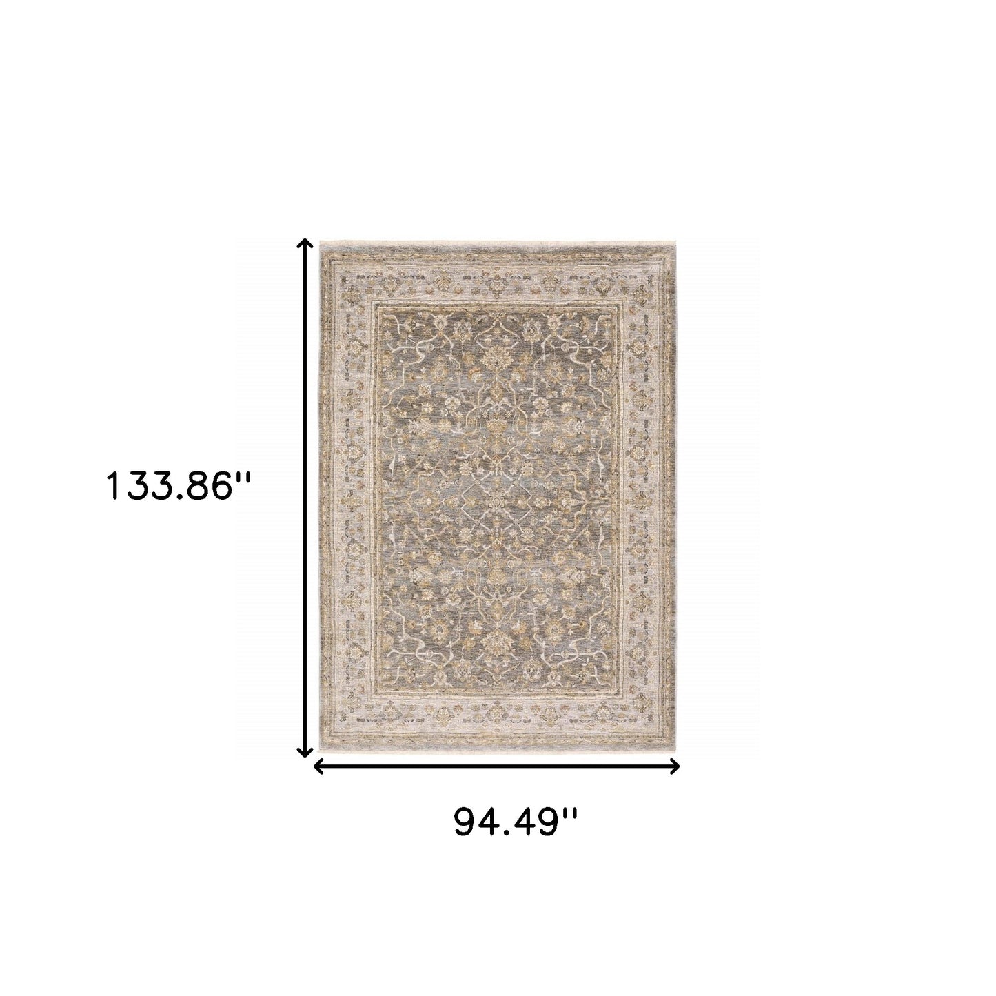 9' X 12' Beige Grey Machine Woven Oriental Indoor Arean Rug