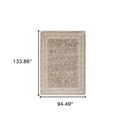 9' X 12' Beige Grey Machine Woven Oriental Indoor Arean Rug