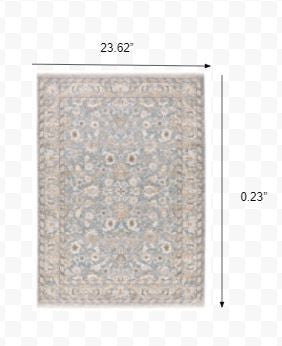 2' X 3' Blue Ivory Machine Woven Floral Oriental Indoor Area Rug