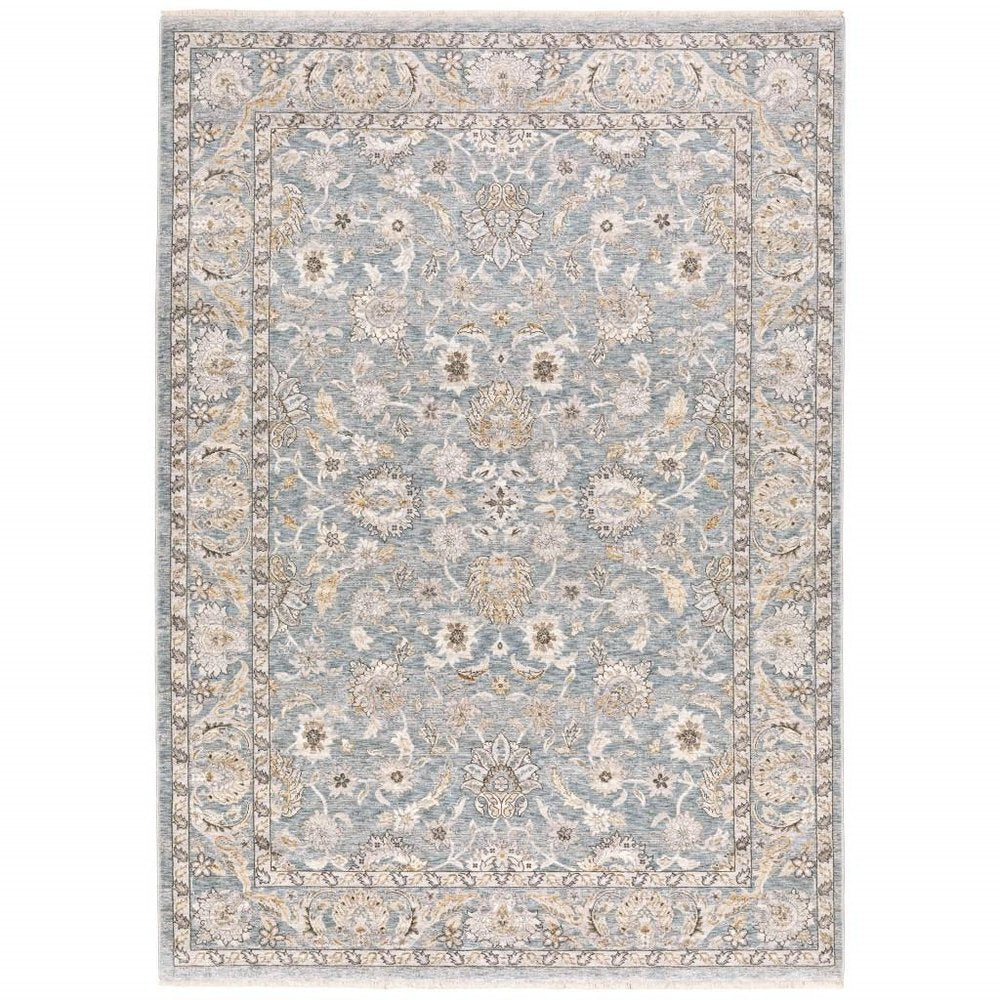 8' X 11' Blue And Ivory Oriental Distressed Area Rug