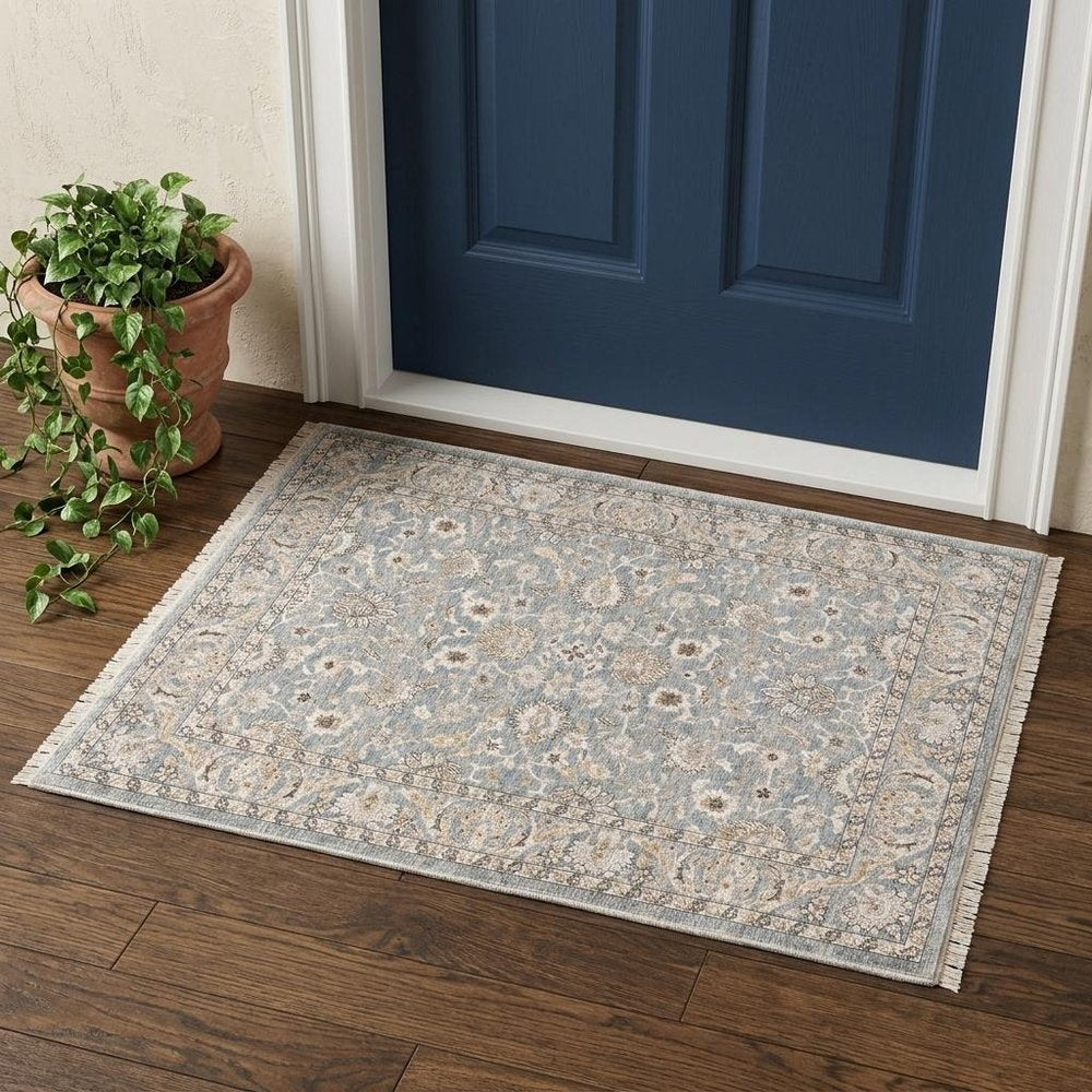 8' X 11' Blue And Ivory Oriental Distressed Area Rug