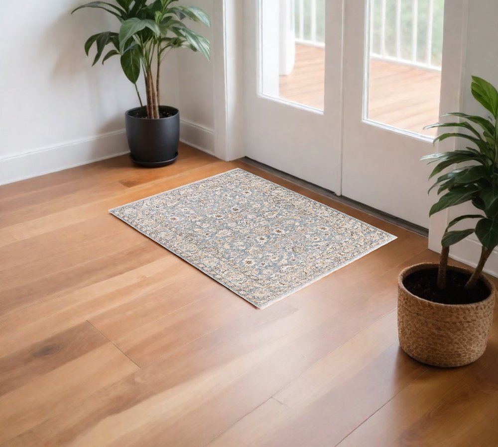 2' X 3' Blue And Ivory Area Rug