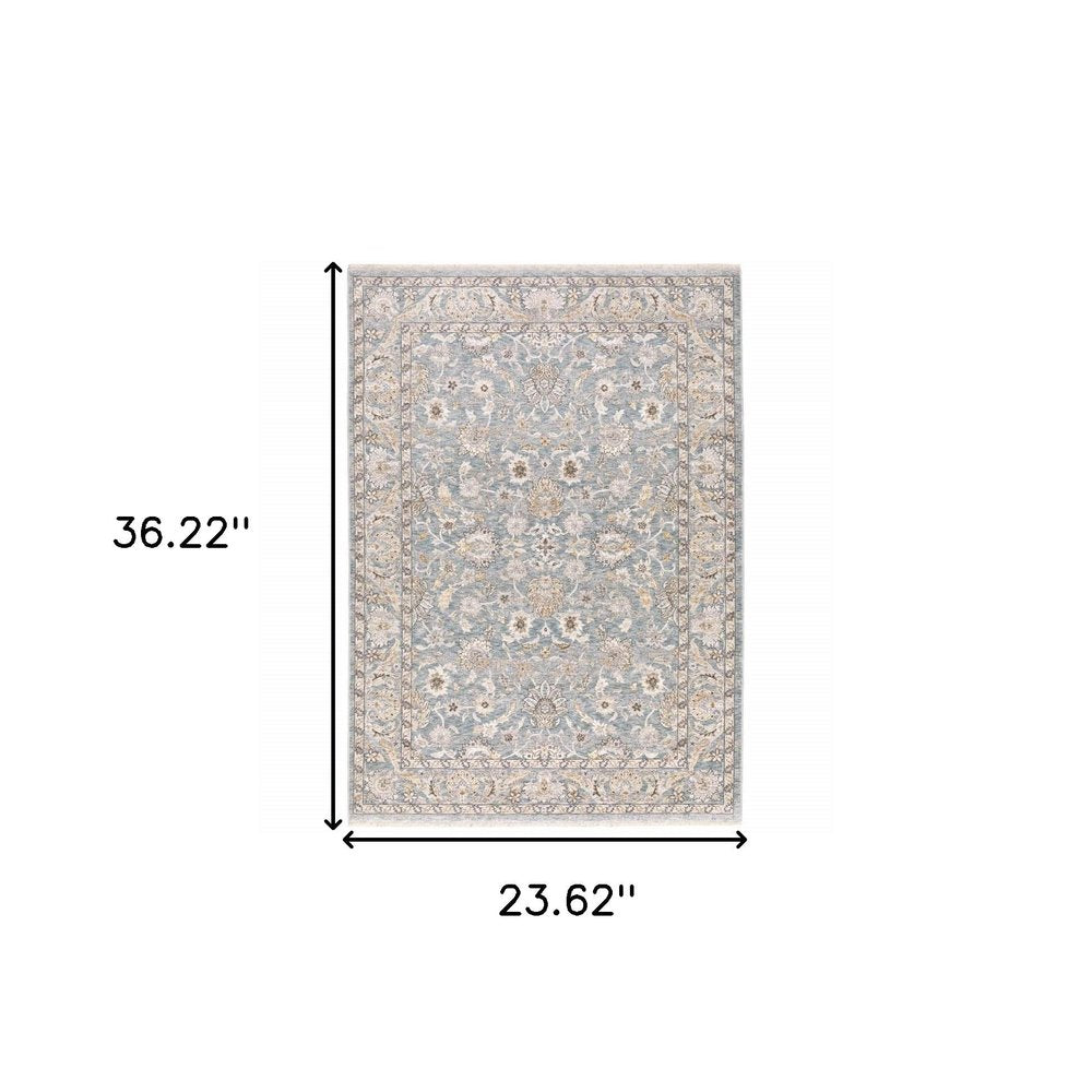 8' X 11' Blue And Ivory Oriental Distressed Area Rug