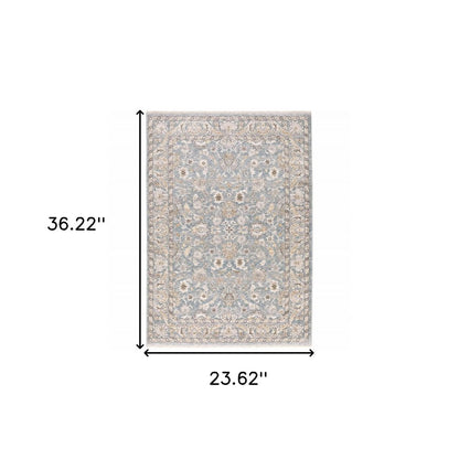 2' X 3' Blue And Ivory Area Rug